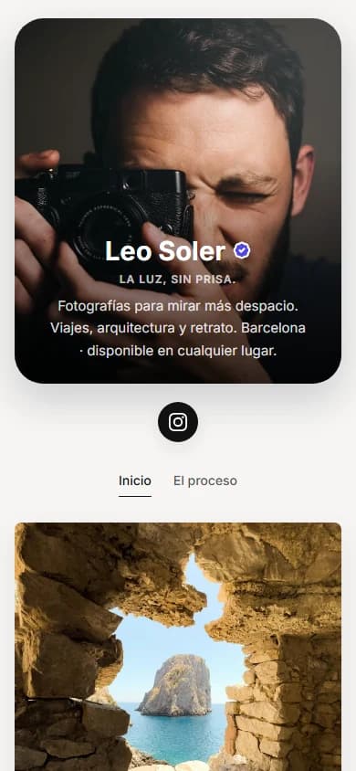 Vista mobile de una página pública en mii.page